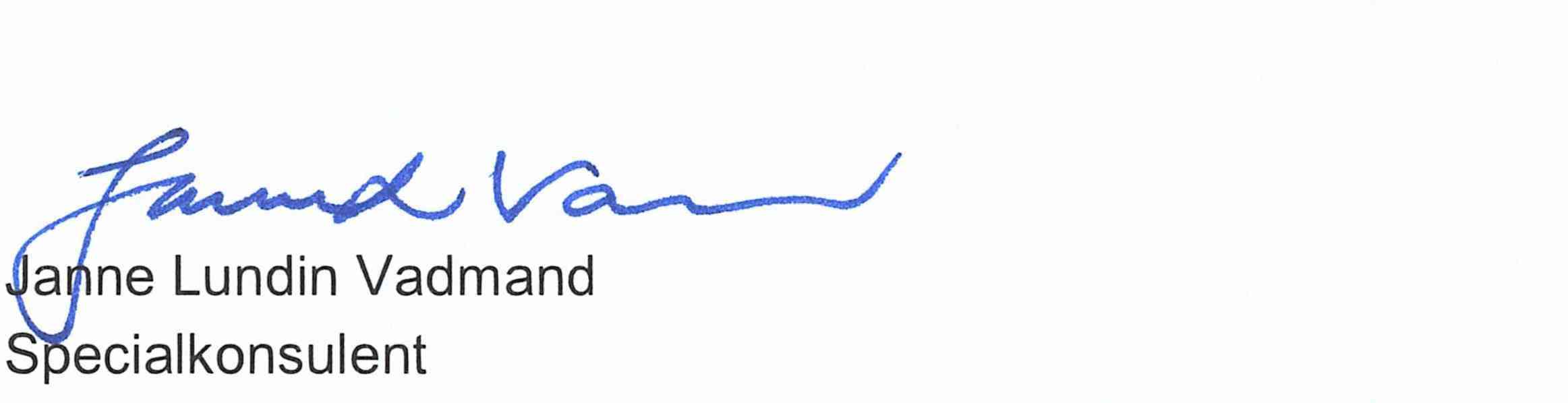 Specialkonsulent Janne Vadmands underskrift